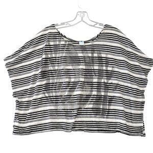 M Fasis Black Shirt Crop Top Linen Striped Wide Flutter Sleeves Women Size L Top